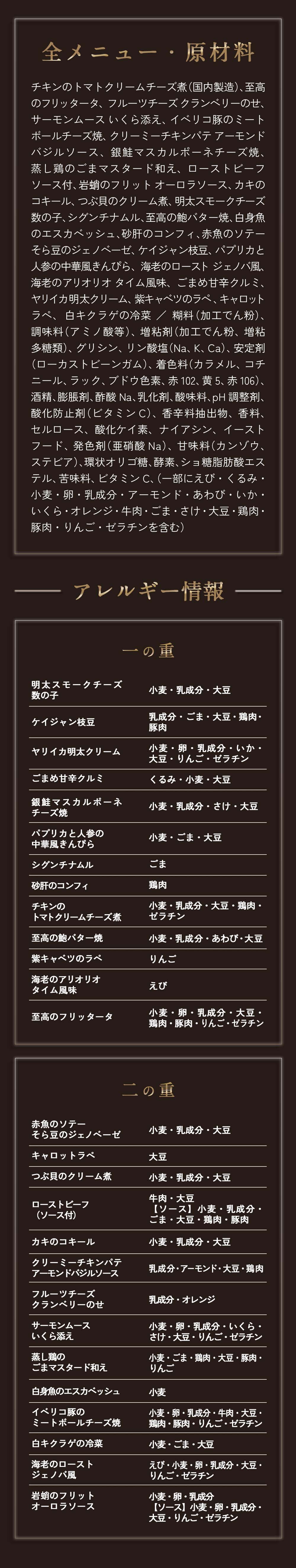 全メニュー・原材料・アレルギー情報